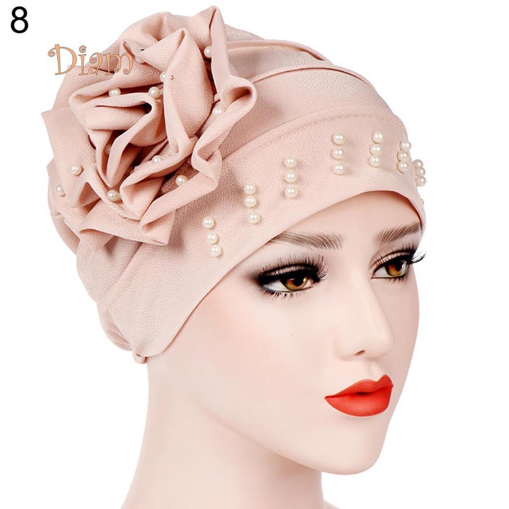 Tenfyer Fashion Flower Floral Beads Women Head Wrap Hat Turban Hijab Gift