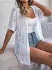 2024 Summer Woman White Hollow Short Sleeved Knitted Cardigan Vacation Sun Protection Shirt