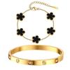 ZAKOL 2 Pcs Women's Stackable Gold Bracelets Bangle Zircon Set 14K Gold Plated Floral Non Tarnish Cubic Zirconia Bangle Gift