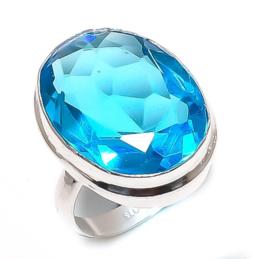 Swiss Blue Topaz Gemstone 925 Sterling Silver Jewelry Ring Size 7