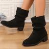 Мода 2025 Слипоны Толстые Каблуки Ботильоны Женские 2025 Большой Размер 35-43 Ботинки из Искусственной Замши Женские Осенне-Зимние Ботильоны на Блочном Каблуке