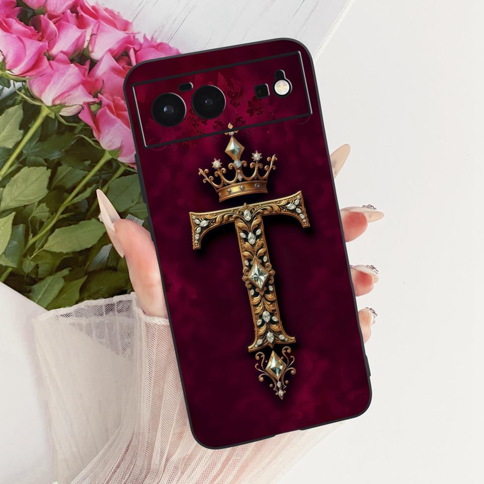 For Google Pixel 6 Case Silicone Luxury Crown A-Z Letters 2D Painted Soft Casing For Google Pixel6 G9S9B GB7N6 G9S9B16 GR1YH