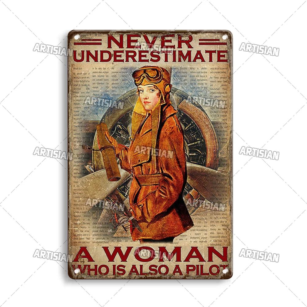Artisian Pilot Metal Sign Flight Attendant Tin Plate Airplane Aviation Decorative Plaque Wall Decor Garage Bar Pub Club Hotel