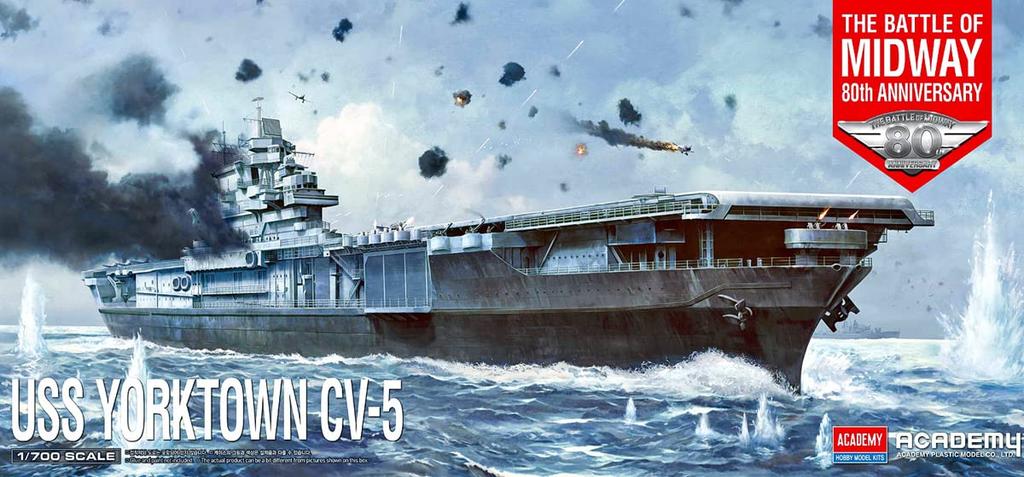 Академия 1/700 масштаб Авианосец ВМС США CV-5 Йорктаун Операция Мидуэй Пластиковый набор 14229