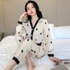 Love Letter Print Women's Pajamas Button V-Neck Design Autumn Fashion Sleepwear Sets Soft Casual Cute Homewear