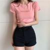Summer Letter Embroidery Slim Fit Short Sleeved T-shirt for Female Students