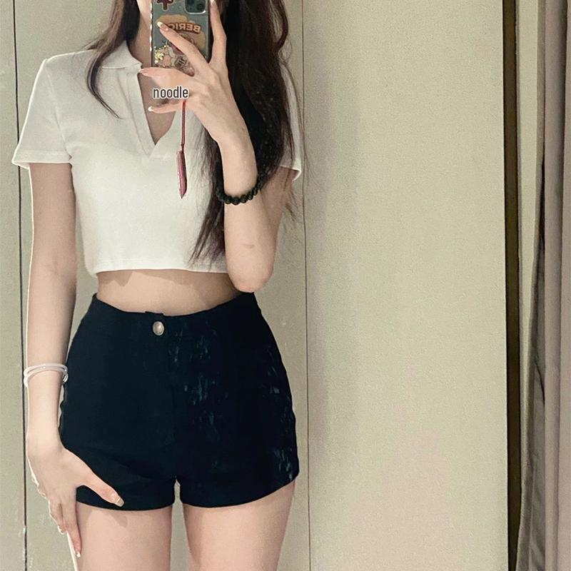 Женские пикантные шорты А-силуэта с высокой талией, утягивающие, черные, летние