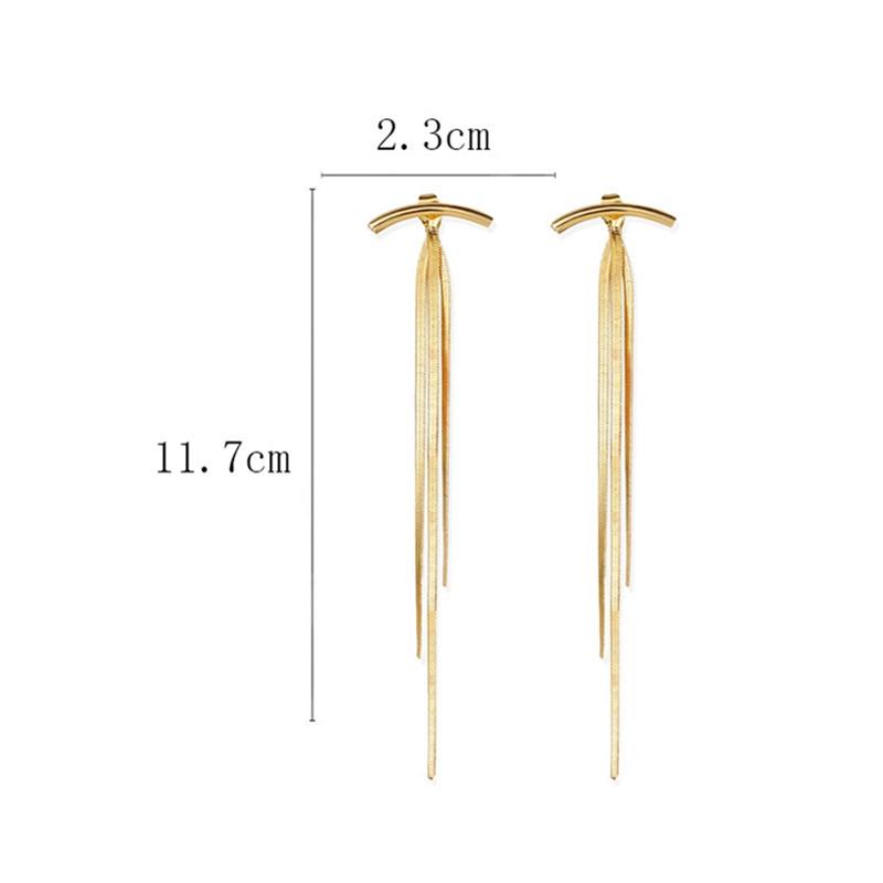 Vintage Gold Color Bar Long Thread Tassel Drop Earrings For Women Glossy Arc Geometric Korean Earring Fashion Jewelry New