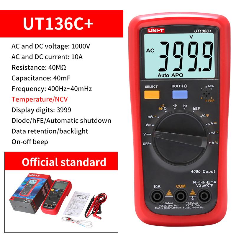 UNI-T UT136B+ Digital Multimeter Large LCD Dual Display 1000V 10A AC DC Voltmeter Current Test Meter UT136C+