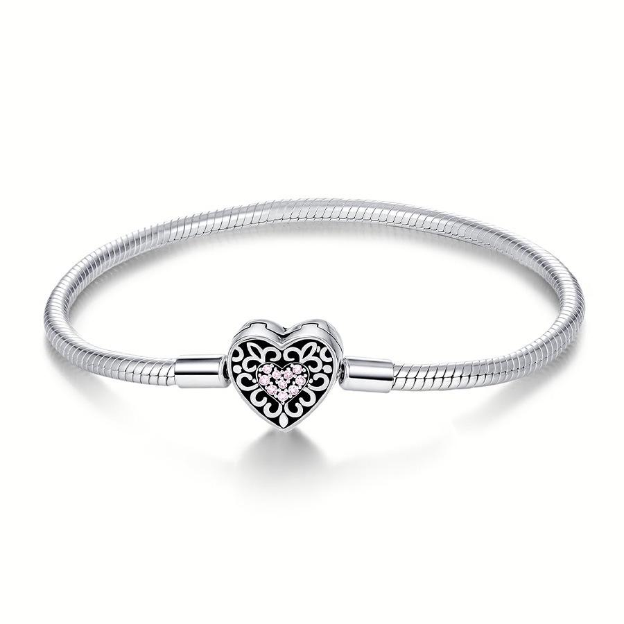 925 Silver Plated Woven Heart Snake Bone Bracelet - Fashionable DIY Beaded Handmade Design