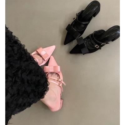 Модные новые шелковые туфли-лодочки с бантом и острым носком, женские милые элегантные туфли-слингбэки на среднем каблуке, женские шлепанцы, дизайнерские сандалии