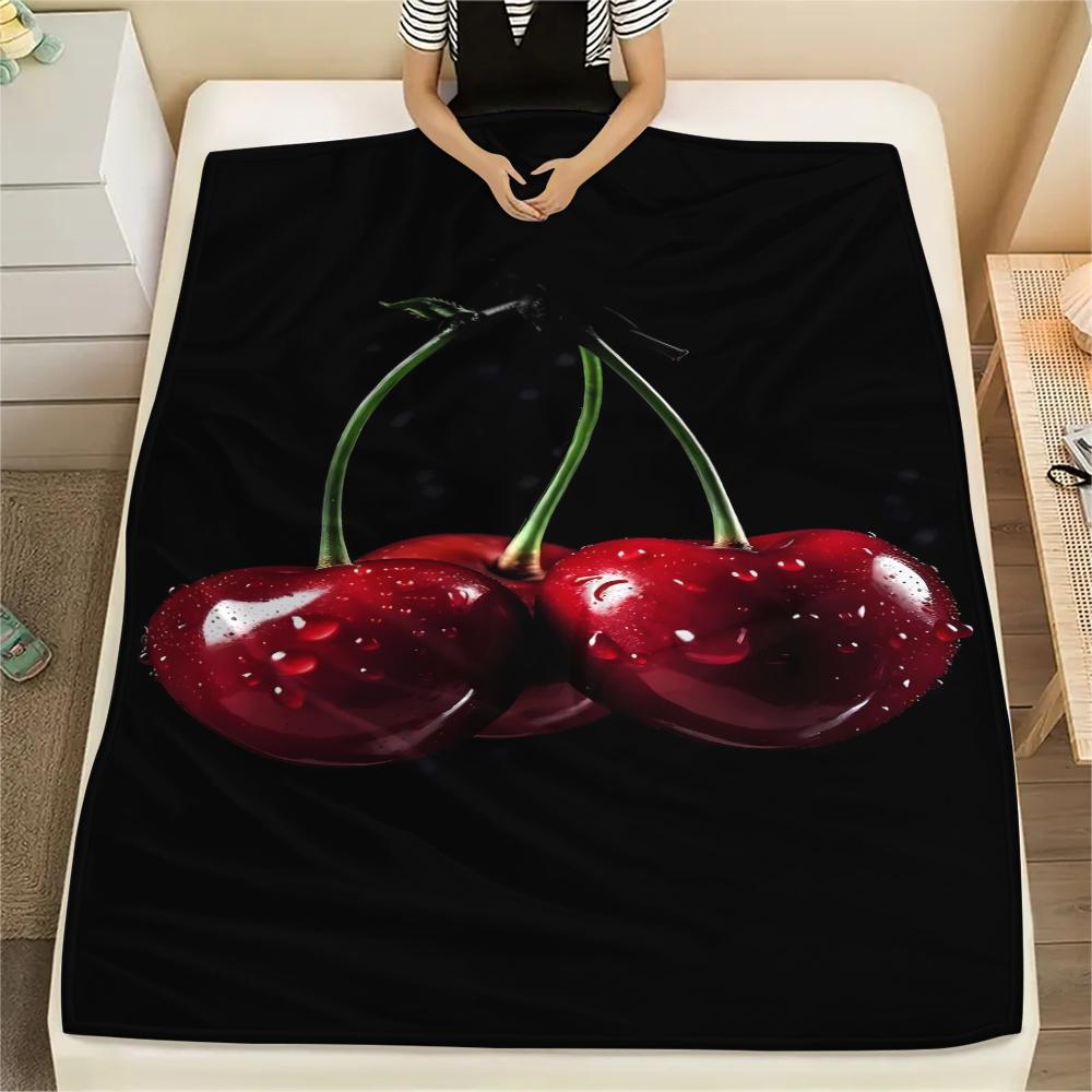 Red Element Cherry Football Print Flannel Blanket,High quality Comfortable for All Seasons,Home Decor,Warmth and Comfort,Perfect for Christmas Gifts