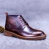 Модные мужские осенне-зимние теплые ботинки-броги из резной кожи с плюшевой подкладкой, уличные ботинки из коровьей кожи на шнуровке, мужские ботинки в британском стиле ретро, ботинки для инструментов