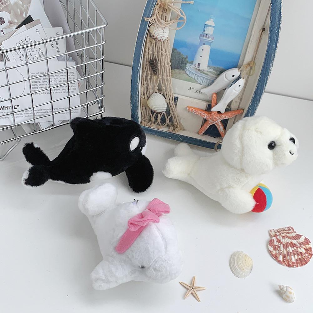 Cute Soft Plush Sea Animals Keychain Whale Dolphin Seal Backpack Accessory