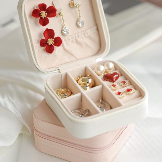 Travel Jewelry Organizer Box Portable Faux Leather Case for Earrings Necklaces Rings Bracelets Compact Storage for Women Girls