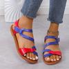 Color-blocked Velcro Women's Flat Sandals Anti-slip Beach Casual Shoes Low-heeled Sandals
