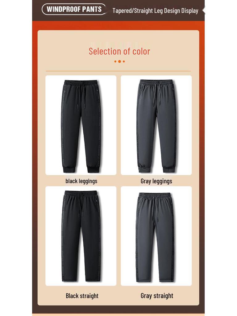 Men's Winter Waterproof Thickened Padded Pants - Straight Leg, Lambswool Lined, Plus Size, Casual Outerwear