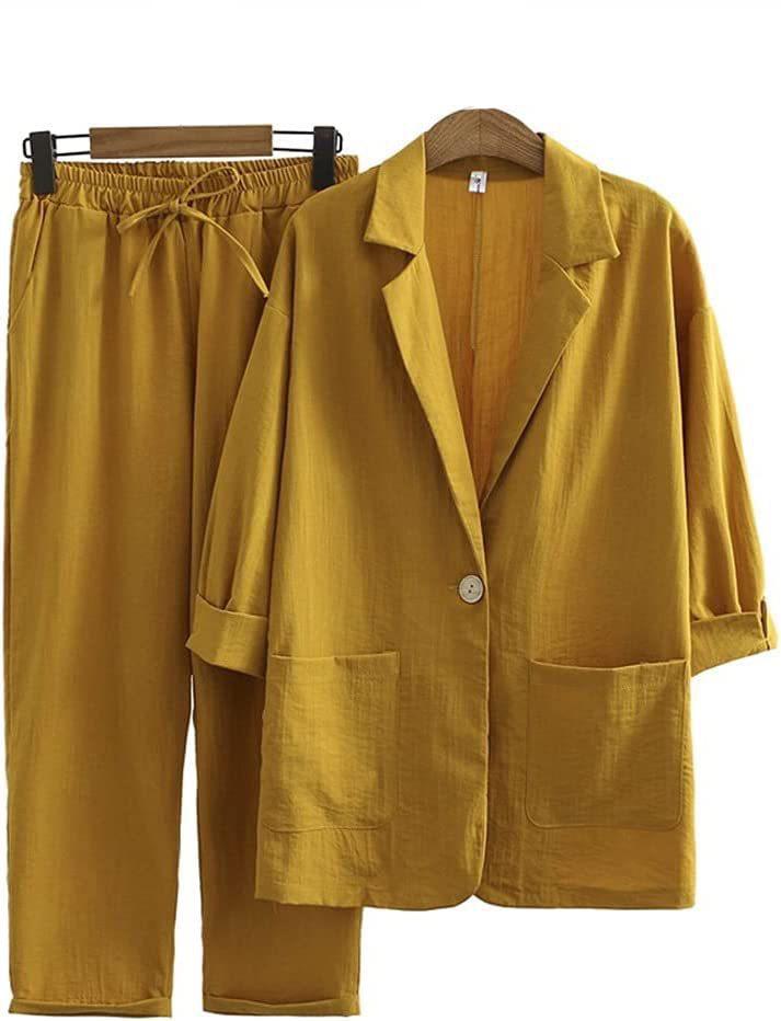 2024 European & American Women's Autumn Cotton-Linen Commuter Suit: Loose Jacket & Pants Set