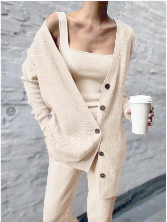 2025 Spring/Fall Women's Knitted Three-Piece Set: European/American Style Coat, Vest, and Pants