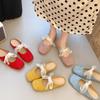 Beautiful Bag Head Half Slippers Women's Outer Wear Spring and Summer New Flat Bottom Lace Bow Mary Jane Sandals