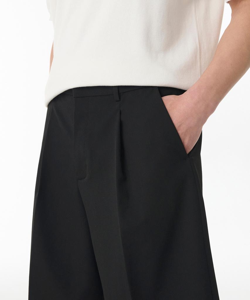 MUSINSA STANDARD Wide Bermuda Hidden Banding Half Slacks [Black]