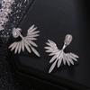 Fashion Luxury Feather Crystal Wing Symmetrical Stud Earrings Exquisite Silver Color Party Jewelry Accessories for Women