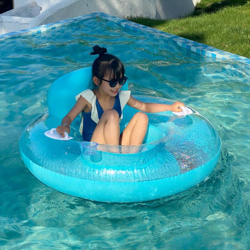 Inflatable Sequin Seat Floating Drainage Upper Backrest With Handle Lounge Chair Floating Swimming Ring Premium
