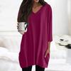 Womens Tops V-neck 3/4 Sleeve Blouses Casual Mid-length Shirts Fashion Print Tunic Tops With Pockets