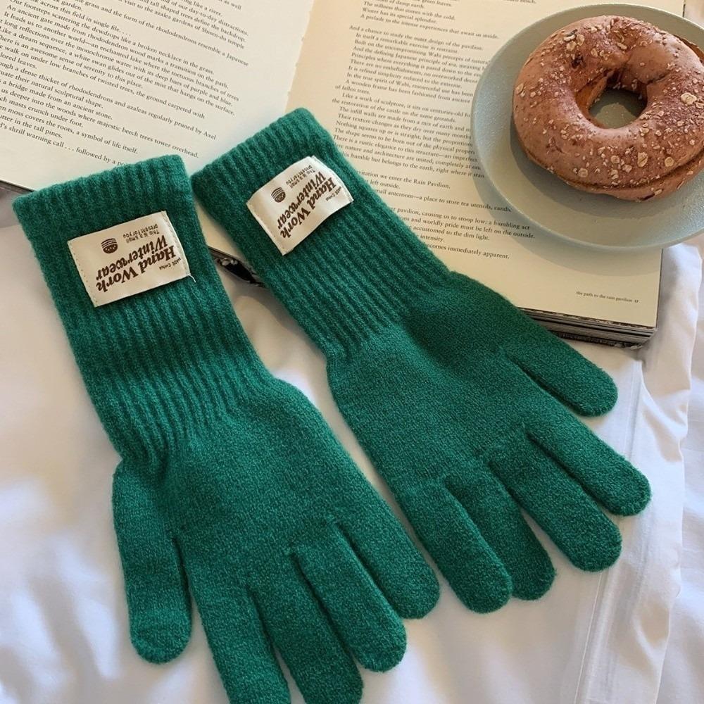 Warm Lining Full Finger Knitted Gloves One Size Faux Cashmere Gloves For Students