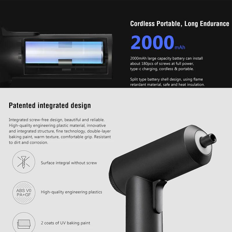 Xiaomi Mijia Cordless Rechargeable Electric Screwdriver Multi-size 3.6V 2000mAh Li-ion 5N.m With 12Pcs S2 Screw Bits For Home