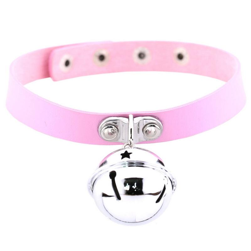 Gothic Punk Choker with Bell Hoop Collar PU Necklace Vintage Retro Harajuku Rock Steampunk Necklace for Women Men Adjustable