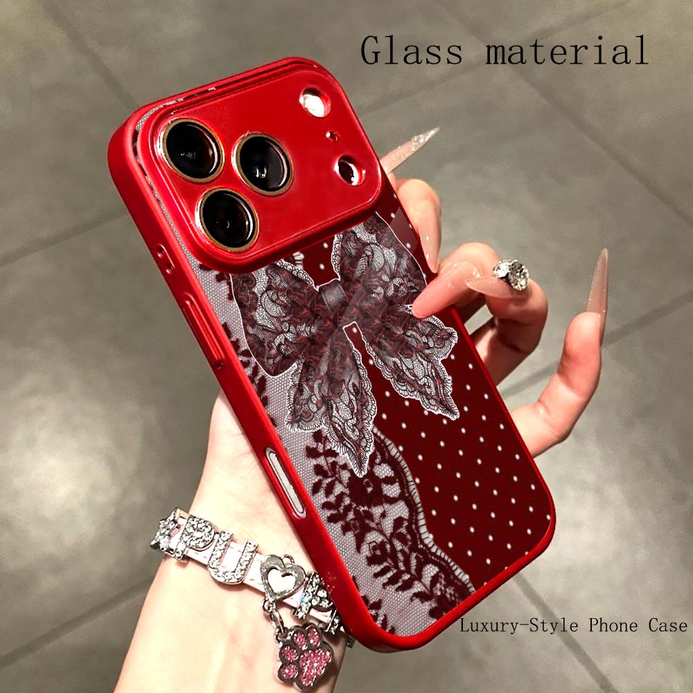 Luxury Polka Dot Lace Bow phone case mobile phones for iphone 17 pro max cover Glass for iPhone 17 16 15 14 13 12pm Pro Plus