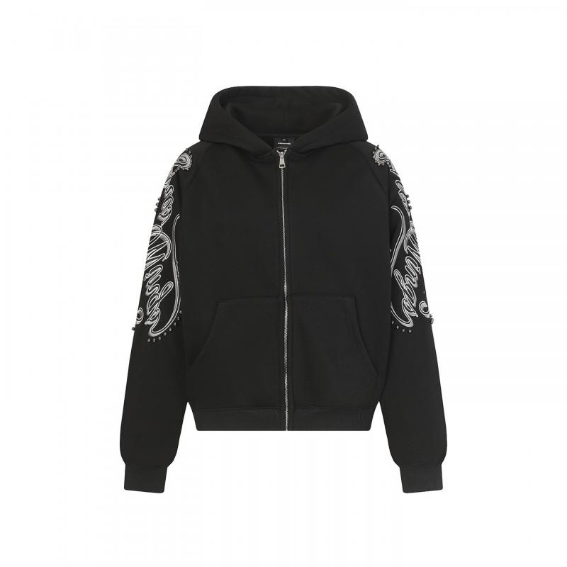 Unisex Oversized Hooded Sweatshirt With Rivet Embroidery Letter Print Fall Casual Pullover