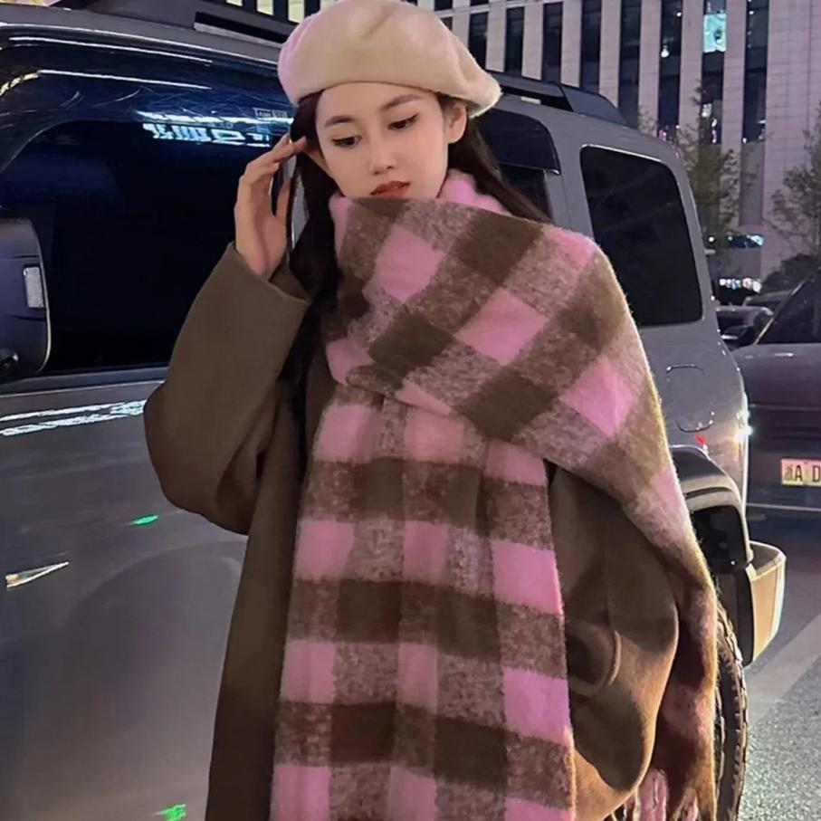 New Popular Scarf Women Thickened Colorful Plaid Tassel Warm Neck Shawl Fashionable and Versatile Outwear Female