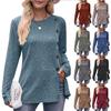 Europe and the United States New Fall and Winter Round Neck Single Colored Splicing Buttons Long Sleeve Loose T-shirt Women