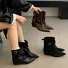 Женские ботильоны на скрытой платформе, ретро, темные, короткие ботинки, рыцарские ботинки, ботинки Мартин, осенние новинки, остроносые короткие ботинки, ковбойские ботинки