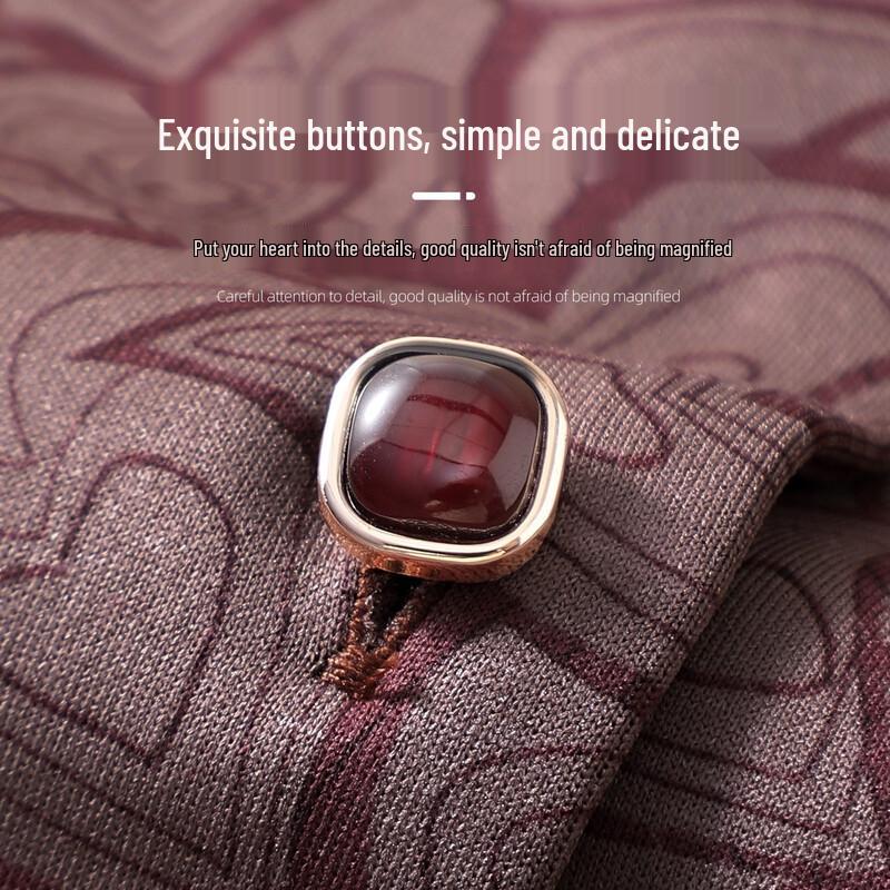Yuzhaolin Elderly Women's Heart Pattern Button-Down Shirt