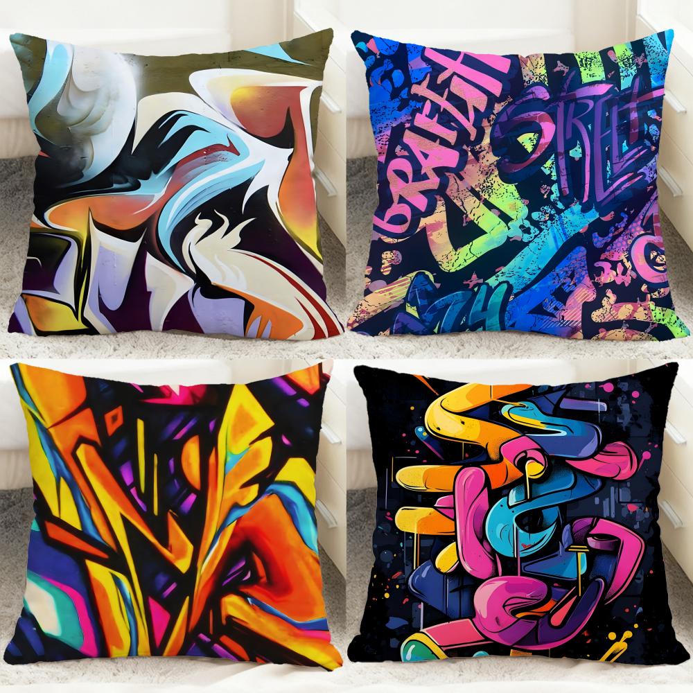 Street Graffiti Texture Cushion Cover Comfortable Reversible Pillow Cover Ideal for Car Sofa Bedroom Beyond