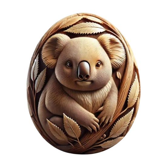 Yousheng Animal Easter Carving Craft Egg Wooden Owl Squirrel Monkey Animals Carved Eggs for Home Tiered Tray Table Decor