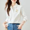 Lapel Embroidered Shirt for Women In Spring New Style Commuting Korean Loose Cotton Top for Women