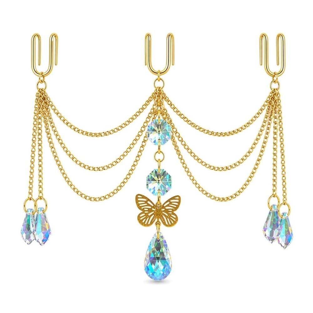 Reflective Bohemian Golden Chain Butterfly Plant Pot Decoration Crystal Sun Catcher Garden