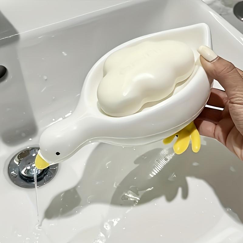 Charming Duck-Shaped Soap Dish - Self-Draining Oval Tray, White with Yellow Accents, Multifunctional Bathroom Accessory for Dry, Clean Soap