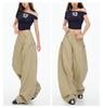 Autumn Khaki Scimitar High-Street Drapey Wide-Leg Jeans for Women