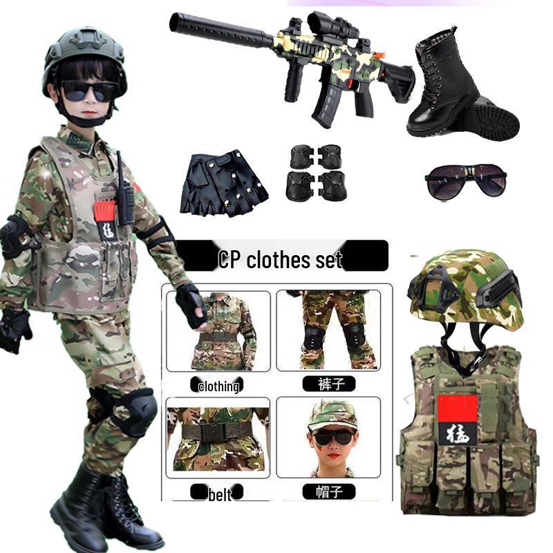 Детский камуфляжный тренировочный костюм «Маленький солдат»: Длинный рукав с военным жилетом