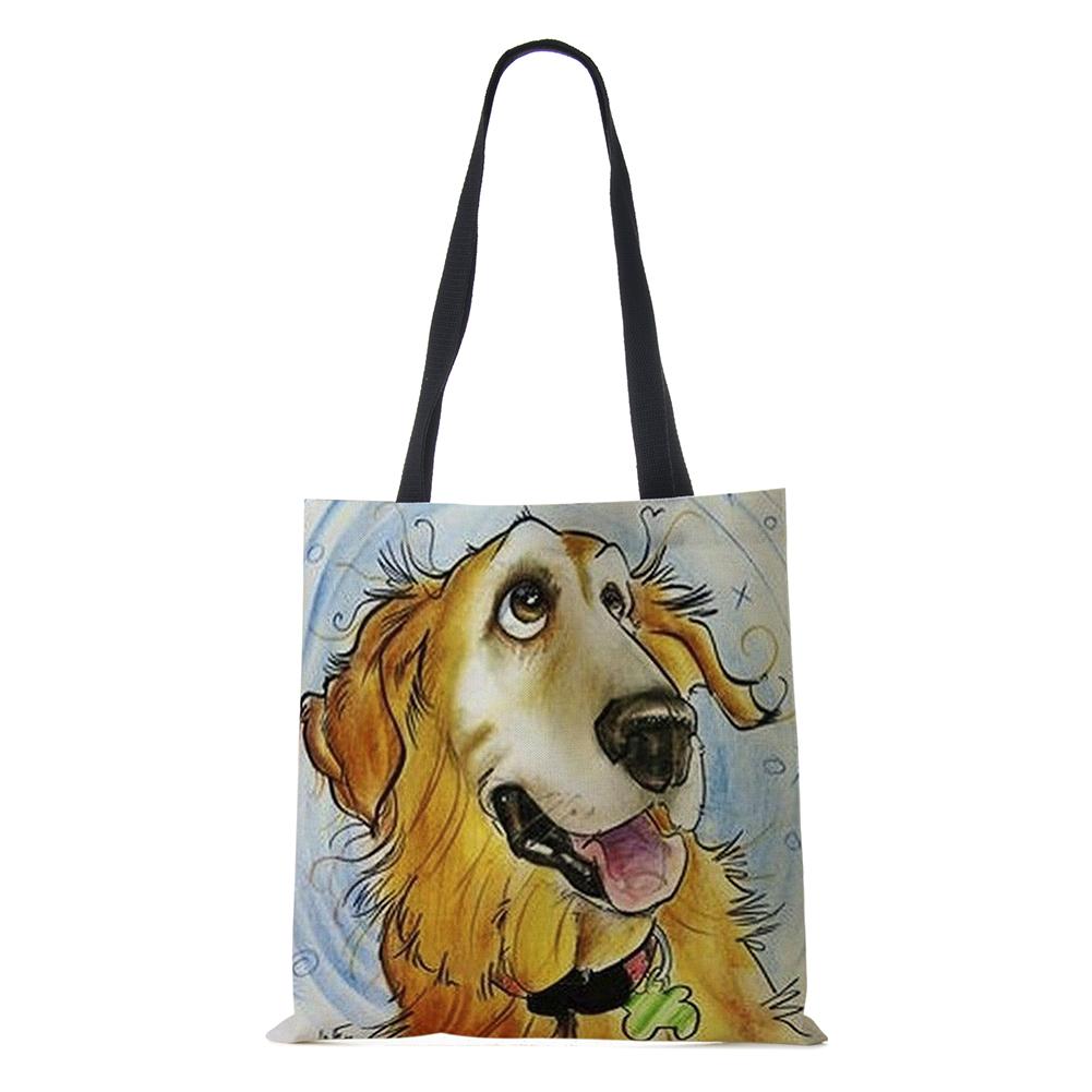 Мультяжная сумка через плечо с собакой, винтажная женская многоразовая холщовая сумка-тоут большой вместимости, повседневная сумка для покупок в стиле Харадзюку, KTY