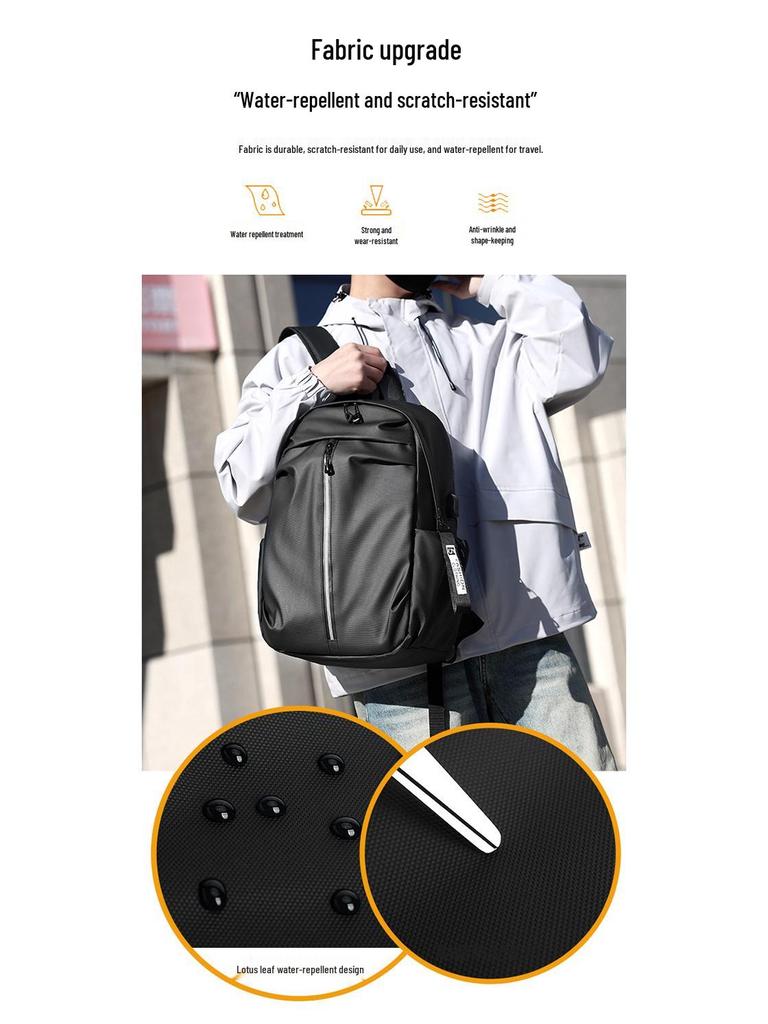Men's Multi-Functional Casual Business Backpack with Logo Option - Simple Solid Color Fashion Design