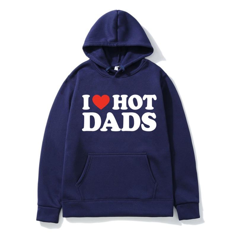 Толстовка с капюшоном I Love Hot Dads с красными сердечками и надписью