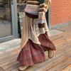 2025 Autumn Spring Women New Skirts Plaid Loose Elastic Waist Pleated Elegant Long Skirts