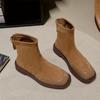 Ботильоны из замши с квадратным носком, женские туфли на среднем каблуке, челси, зима 2025, тренд, повседневная обувь из хлопка, туфли-лодочки, массивные зимние ботинки женские