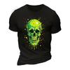 Европейские размеры Мужская графическая футболка с принтом черепа, неоново-зеленая и черная - Дизайн с розовыми и лаймово-зелеными подтеками
